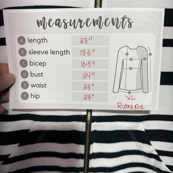 Ruby Rd Women’s XL Striped Zip-Up Jacket Black White Cotton Blend 3/4 Sleeve - Picture 6 of 8